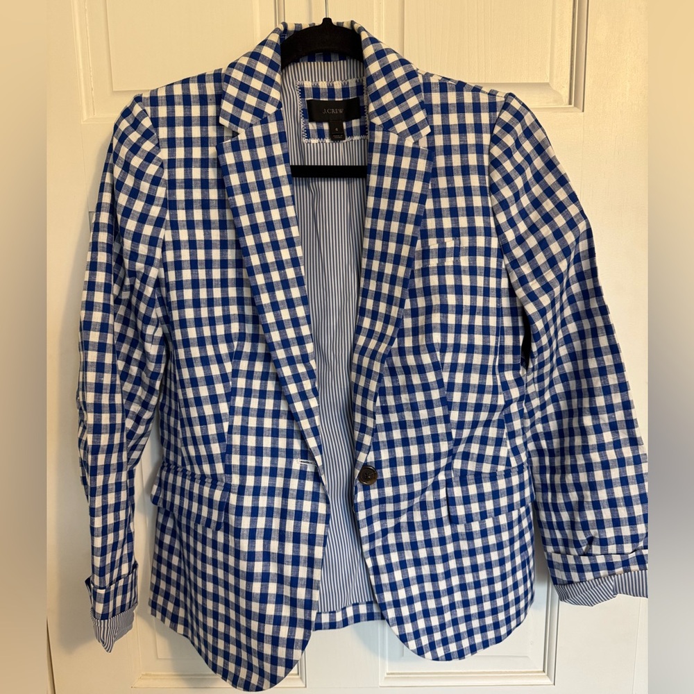 J.Crew Blue and White Gingham Blazer